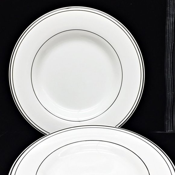 2 Pottery Barn BISTRO Large Dinner Plate Charger Platter 12 1/4" Black Bands *A - Picture 1 of 6